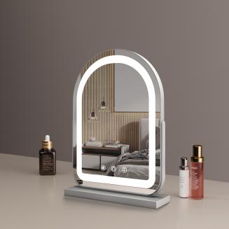 40*55cm Large Arched Vanity Mirror with LED Strip, 360 Rotation, 3 Light Mode Touch, Dimmable Brightness, Plug in to use, Silver Stand 40*55cm Large Arched Vanity Mirror with LED Strip, 360 Rotation, 3 Light Mode Touch, Dimmable Brightness, Plug in to use, Silver Stand