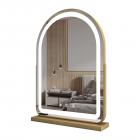 40*55cm 大型アーチ型化粧鏡、LEDストリップ付き、360度回転、3つのライトモードタッチ、調光可能な明るさ、プラグイン使用、ゴールドスタンド