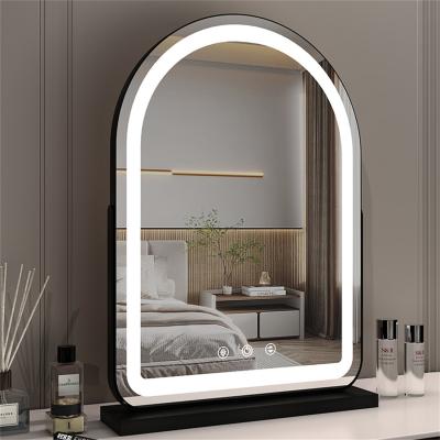 50*70cm Large Arched Vanity Mirror with LED Strip, 360 Rotation, 3 Light Mode Touch, Dimmable Brightness, Plug in to use, Black Stand