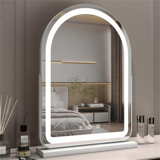 50*70cm Large Arched Vanity Mirror with LED Strip, 360 Rotation, 3 Light Mode Touch, Dimmable Brightness, Plug in to use, White Stand 50*70cm Large Arched Vanity Mirror with LED Strip, 360 Rotation, 3 Light Mode Touch, Dimmable Brightness, Plug in to use, White Stand