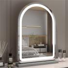 50*70cm Large Arched Vanity Mirror with LED Strip, 360 Rotation, 3 Light Mode Touch, Dimmable Brightness, Plug in to use, Silver Stand