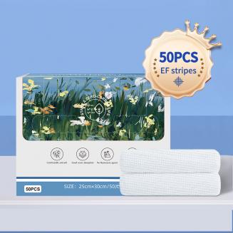 Serviettes jetables, sans ajout, sans agent fluorescent, conçues pour les bébés et les peaux sensibles (50 pièces/boîte, 25 x 30 cm) Serviettes jetables, sans ajout, sans agent fluorescent, conçues pour les bébés et les peaux sensibles (50 pièces/boîte, 25 x 30 cm)