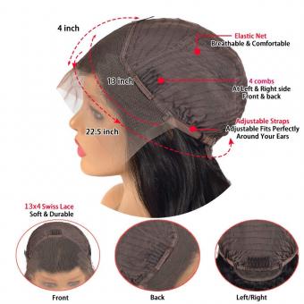 13x4 Lace Front Perücken, Natürliches Echthaar, Glatt, 180% Dichte, Vorgezupfter Haaransatz, 30inch/75cm