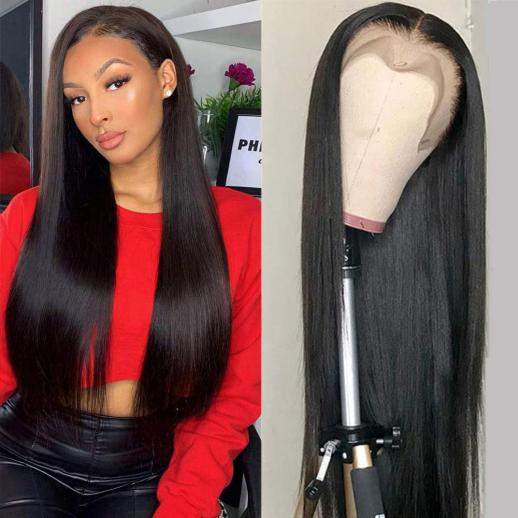 13x4 Lace Front Wigs Human Natural Hair, Straight, 180% Density, Pre Plucked Hairline, 24inch/60cm
