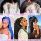 13x6 Perruques Lace Frontal Naturels Cheveux Humains, Raides, 180% Densité, Délié Pré-plumé, 16inch/40cm