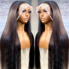 13x6 Perruques Lace Frontal Naturels Cheveux Humains, Raides, 180% Densité, Délié Pré-plumé, 16inch/40cm
