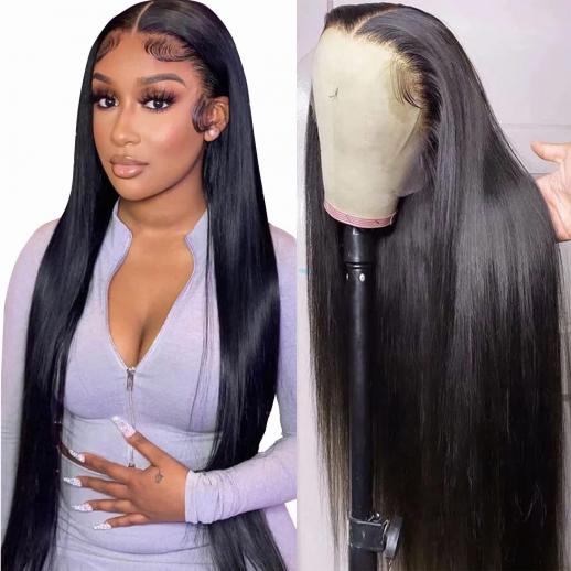 13x6 Lace Front Wigs Human Natural Hair, Straight, 180% Density, Pre Plucked Hairline, 22inch/55cm
