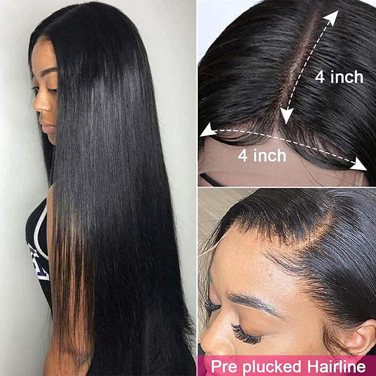 Freyara 4x4 Lace Front Wigs Human Natural Hair Straight 180 Density Pre Plucked Hairline