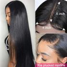 4x4 Lace Front Wigs Human Natural Hair, Straight, 180% Density, Pre Plucked Hairline, 20inch/50cm