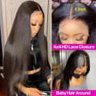 4x4 Lace Front Wigs Human Natural Hair, Straight, 180% Density, Pre Plucked Hairline, 20inch/50cm