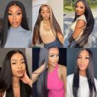 4x4 Lace Front Wigs Human Natural Hair, Straight, 180% Density, Pre Plucked Hairline, 20inch/50cm
