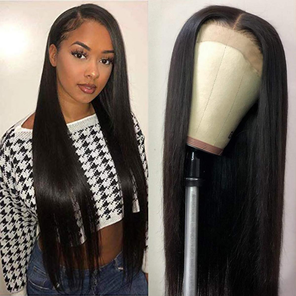 FREYARA 4x4 Lace Front Wigs Human Natural Hair Straight 180