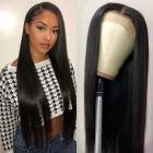 4x4 Perruques Lace Frontal Naturels Cheveux Humains, Raides, 180% Densité, Délié Pré-plumé, 18inch/45cm