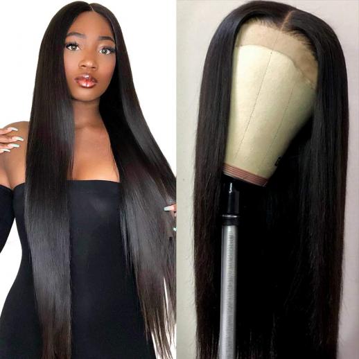 4x4 Lace Front Wigs Human Natural Hair, Straight, 150% Density, Pre Plucked Hairline, 20inch/50cm