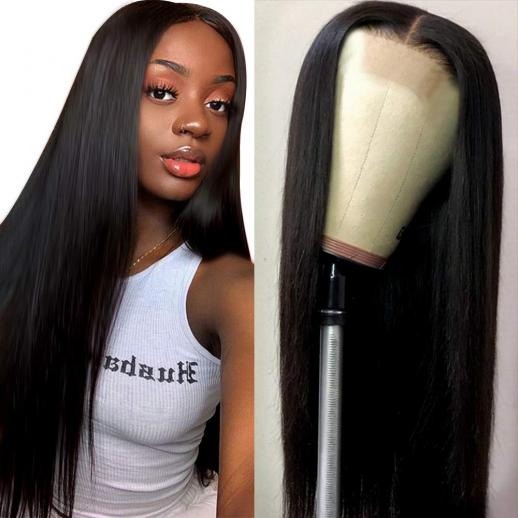 4x4 Lace Front Wigs Human Natural Hair, Straight, 180% Density, Pre Plucked Hairline, 22inch/55cm