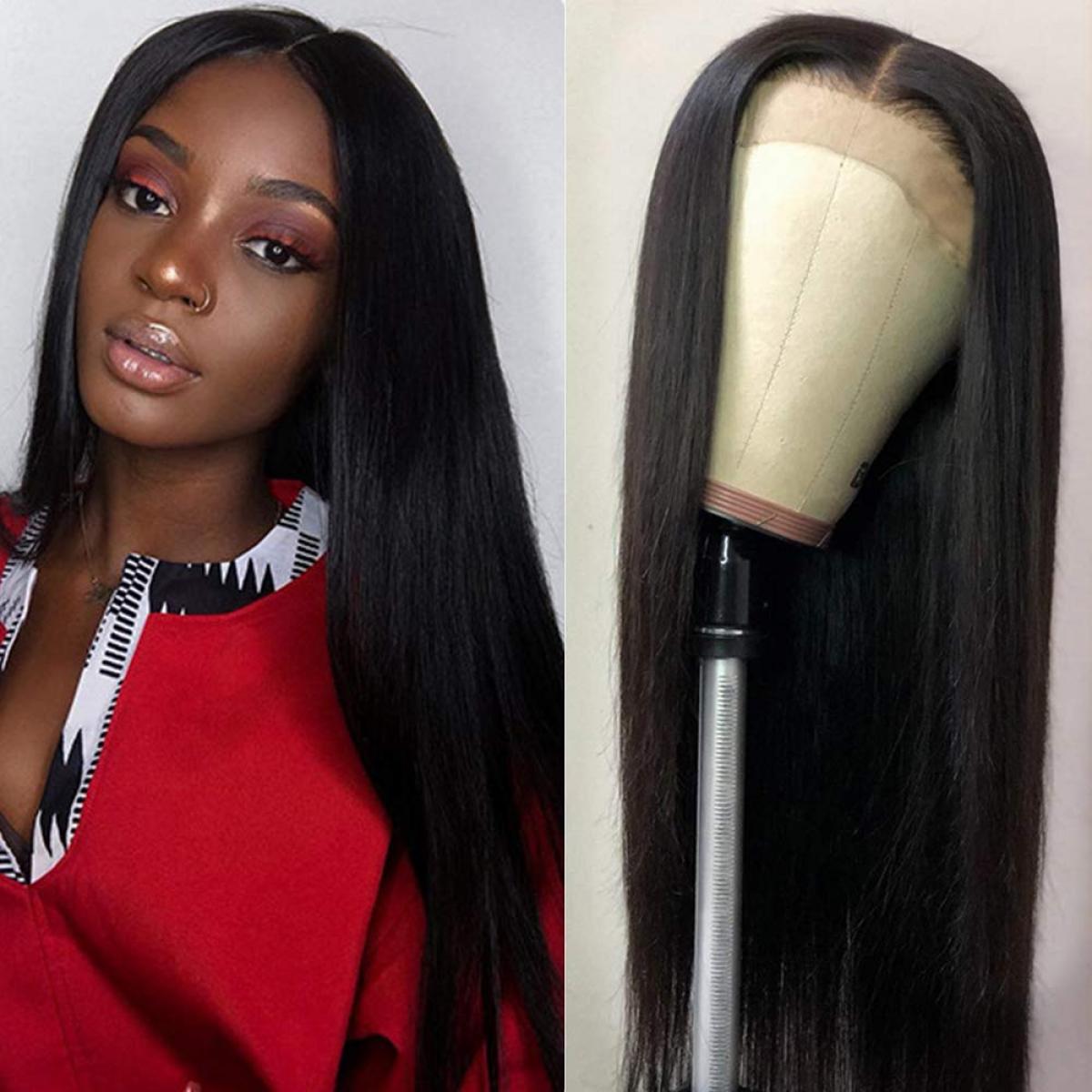 FREYARA 4x4 Lace Front Wigs Human Natural Hair, Straight, 180