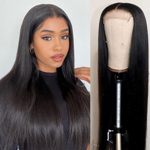 4x4 Lace Front Wigs Human Natural Hair, Straight, 180% Density, Pre Plucked Hairline, 26inch/65cm
