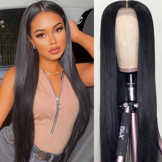 4x4 Lace Front Wigs Human Natural Hair, Straight, 150% Density, Pre Plucked Hairline, 28inch/70cm