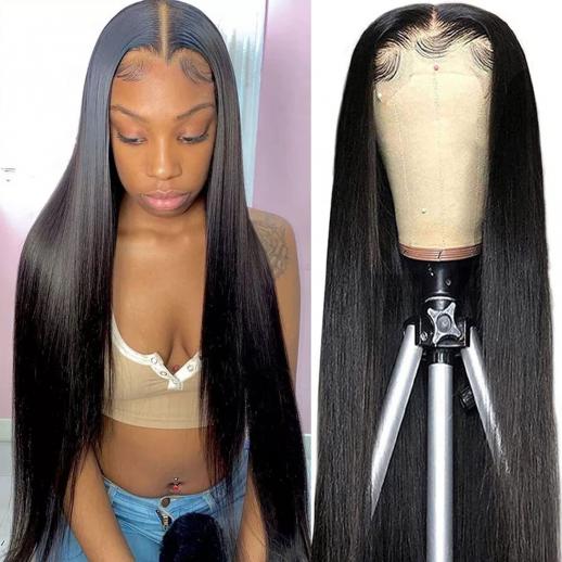 5x5 Lace Front Wigs Human Natural Hair, Straight, 180% Density, Pre Plucked Hairline, 18inch/45cm