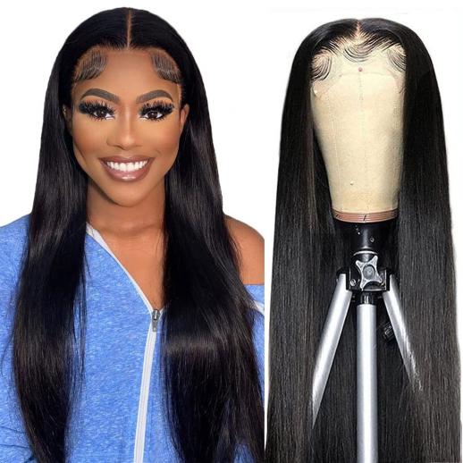 5x5 Lace Front Wigs Human Natural Hair, Straight, 180% Density, Pre Plucked Hairline, 20inch/50cm