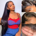 5x5 Lace Front Wigs Human Natural Hair, Straight, 180% Density, Pre Plucked Hairline, 22inch/55cm