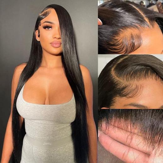 5x5 Lace Front Wigs Human Natural Hair, Straight, 180% Density, Pre Plucked Hairline, 24inch/60cm