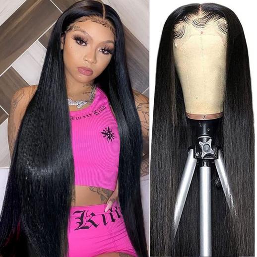 5x5 Lace Front Wigs Human Natural Hair, Straight, 180% Density, Pre Plucked Hairline, 28inch/70cm