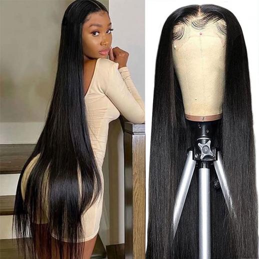 5x5 Lace Front Wigs Human Natural Hair, Straight, 180% Density, Pre Plucked Hairline, 30inch/75cm