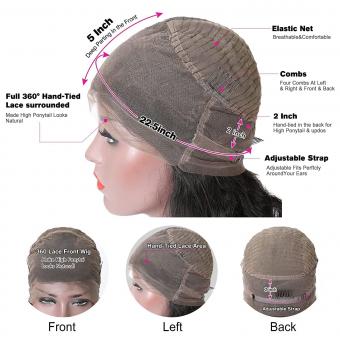 Pelucas 360 Lace Front Cabello natural humano, Liso, 180 % de densidad, Entradas prearrancadas, 16 pulgadas/40 cm