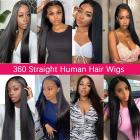 360 Lace Front Wigs Human Natural Hair, Straight, 180% Density, Pre Plucked Hairline, 22inch/55cm