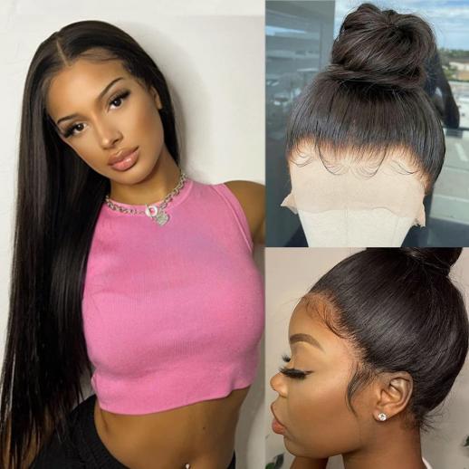 360 Lace Front Wigs Human Natural Hair, Straight, 180% Density, Pre Plucked Hairline, 18inch/45cm