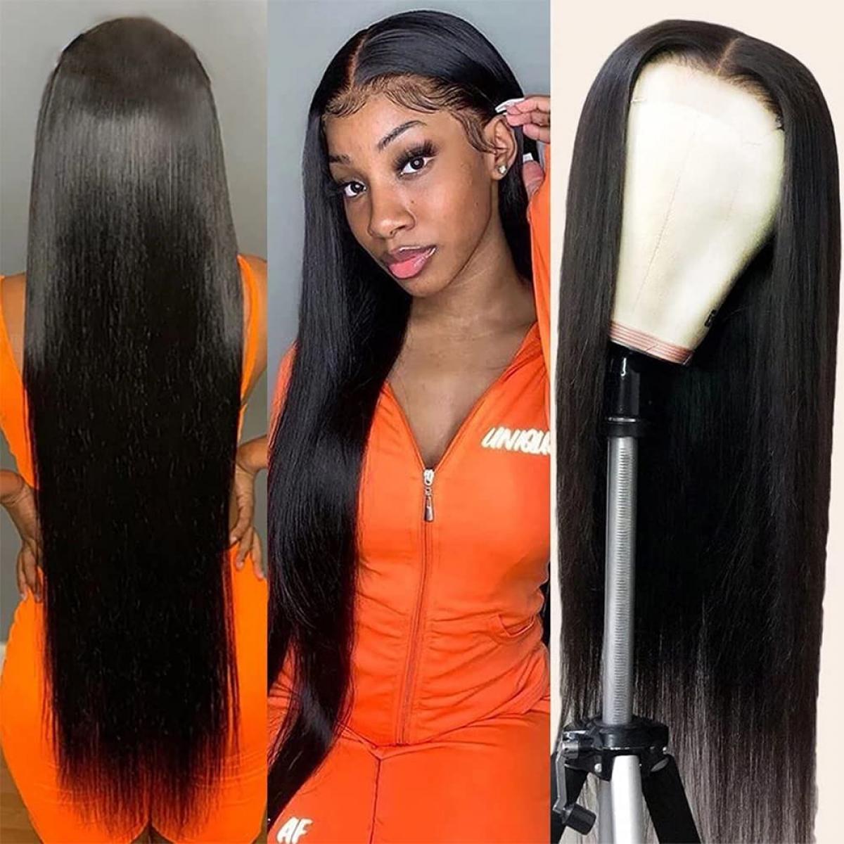 Freyara 360 Lace Front Wigs Human Natural Hair Straight 180 Density Pre Plucked Hairline