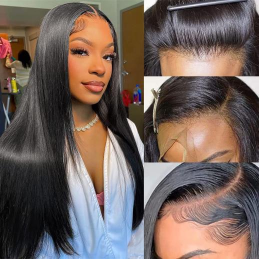 360 Lace Front Wigs Human Natural Hair, Straight, 180% Density, Pre Plucked Hairline, 28inch/70cm