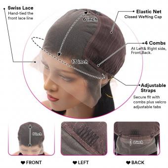 13x6 Perruques Lace Frontal Naturels Cheveux Humains, Vague Corps, 180% Densité, Délié Pré-plumé, 16inch/40cm