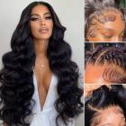 13x6 Pelucas delanteras de encaje Cabello natural humano, Ondulado del cuerpo, 180% de densidad, Entradas prearrancadas, 30 pulgadas/75 cm