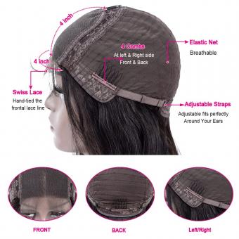 4x4 Perruques Lace Frontal Naturels Cheveux Humains, Vague Corps, 180% Densité, Délié Pré-plumé, 16inch/40cm