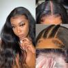4x4 Lace Front Wigs Human Natural Hair, Body Wave, 180% Density, Pre Plucked Hairline, 24inch/60cm