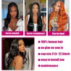 5x5 Lace Front Wigs Human Natural Hair, Body Wave, 180% Density, Pre Plucked Hairline, 22inch/55cm
