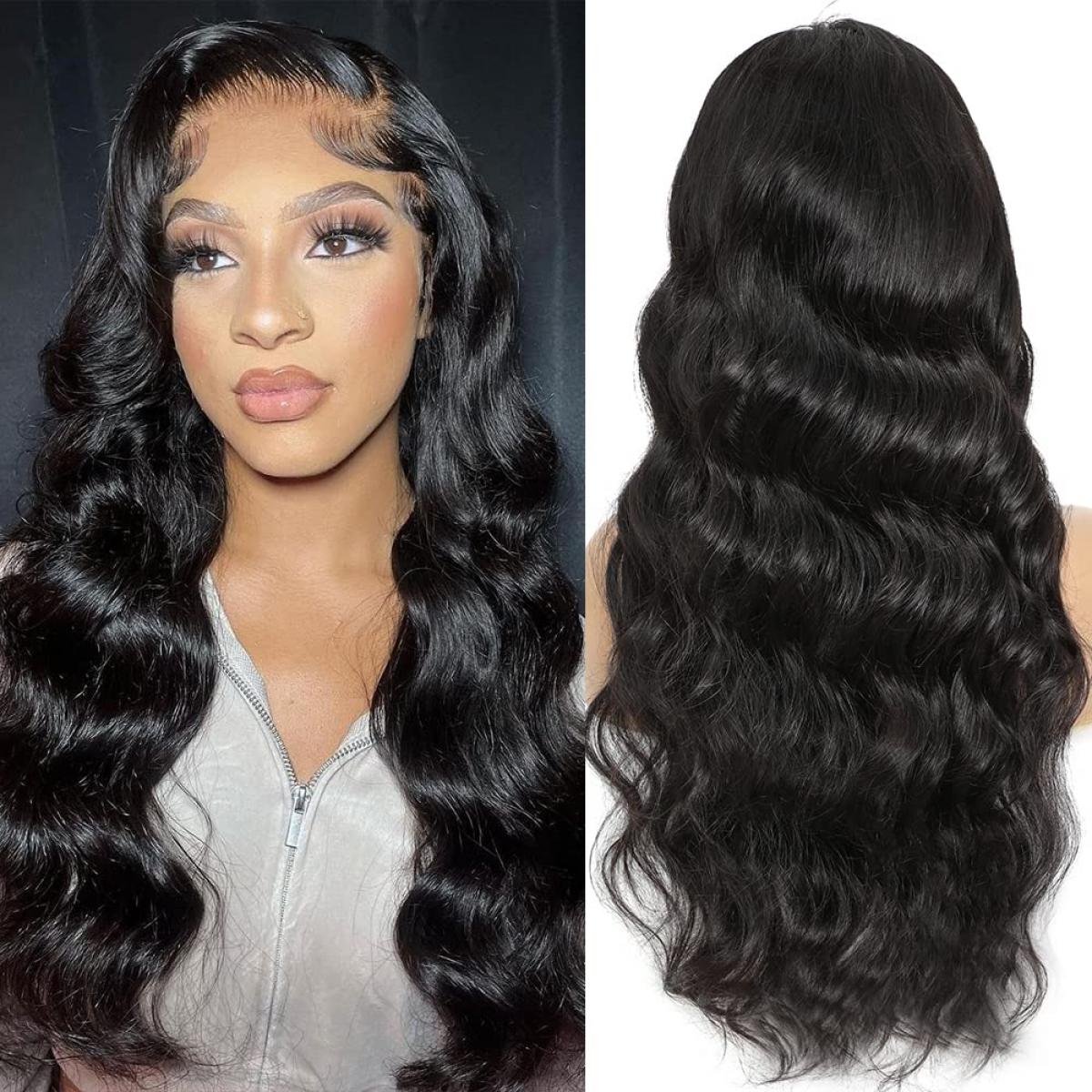 FREYARA 5x5 Lace Front Wigs Human Natural Hair, Body Wave, 150% Density,  Pre Plucked Hairline, 26inch/65cm