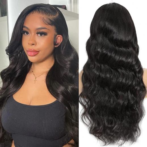5x5 Lace Front Wigs Human Natural Hair, Body Wave, 180% Density, Pre Plucked Hairline, 28inch/70cm