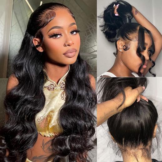360 Lace Front Wigs Human Natural Hair, Body Wave, 180% Density, Pre Plucked Hairline, 16inch/40cm