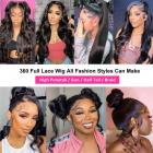 360 Lace Front Wigs Human Natural Hair, Body Wave, 180% Density, Pre Plucked Hairline, 24inch/60cm