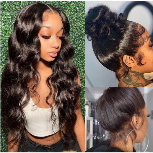 360 Lace Front Wigs Human Natural Hair, Body Wave, 180% Density, Pre Plucked Hairline, 22inch/55cm