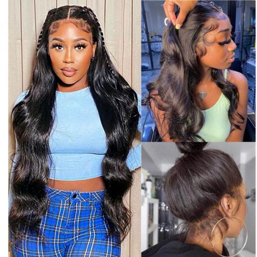360 Lace Front Wigs Human Natural Hair, Body Wave, 180% Density, Pre Plucked Hairline, 28inch/70cm