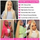 13x6 Lace Front Wigs Human Natural Hair 613 Color, Straight, 180% Density, Pre Plucked Hairline, 16inch/40cm