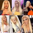 13x6 Lace Front Wigs Human Natural Hair 613 Color, Straight, 180% Density, Pre Plucked Hairline, 16inch/40cm