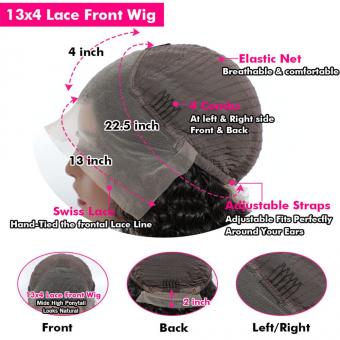 13x4 Lace Front Wigs Human Natural Hair, Deep Wave, 180% Density, Pre Plucked Hairline, 22inch/55cm