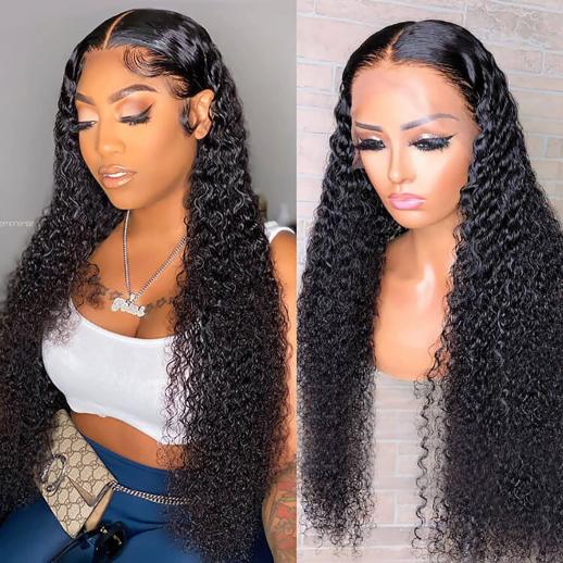 13x6 Lace Front Wigs Human Natural Hair, Deep Wave, 180% Density, Pre Plucked Hairline, 16inch/40cm