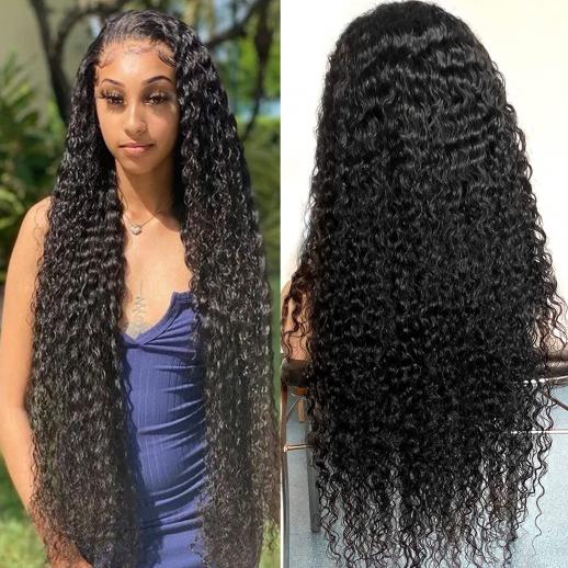 13x6 Lace Front Wigs Human Natural Hair, Deep Wave, 180% Density, Pre Plucked Hairline, 24inch/60cm