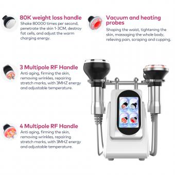 4-i-1 80K radiofrekvens vakuum ultralyd kavitationsmaskine, kropsslankende formningsenhed til ansigt, arm, talje, mave, ben